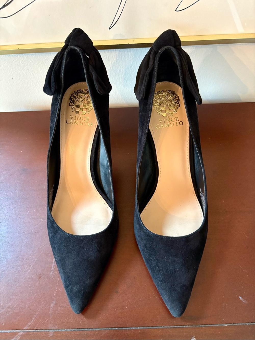 Vince Camuto Black Suede Pointed-Toe Bow Back Stiletto Pumps